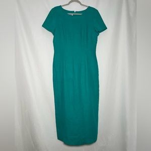 Maggy London Size 10 Teal Linen Maxi Dress Lined Zipper Blue Green